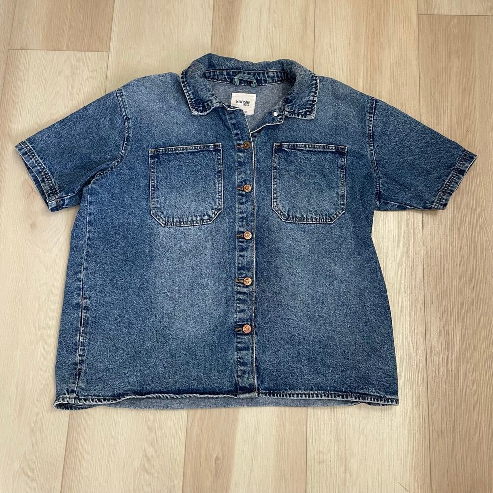 Kensie Jeans  Size L Blue Denim Shirt Y2K -Trendy Oversized Workwear Utility